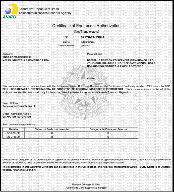 ANATEL - Deepblue Telecom Equipment (nanjing) Co., Ltd.