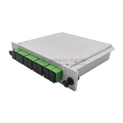 China FTTH FTTxFTTB Network FTTH Fiber Optic Cassette PLC Splitter 1*8 with SC APC for sale