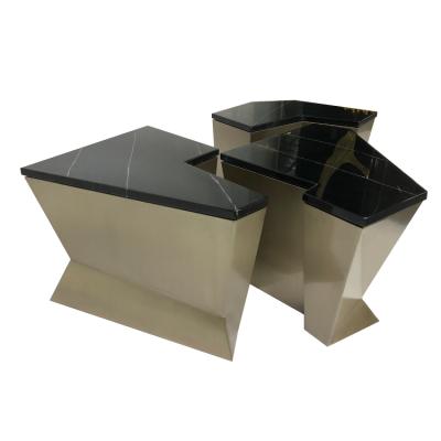 China Hide Wheels Irregular Shape Stainless Steel Modern Luxury Marble Top Coffee Tables Base Set for sale