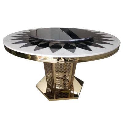 China Customized Modern Dining Furniture Round Marble Top Dining Table With Rotating Center for sale