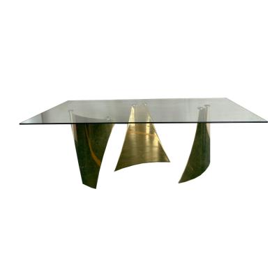 China Convertible Modern Rectangle Dining Table Clear Stainless Steel Tempered Glass Top Dining Table for sale