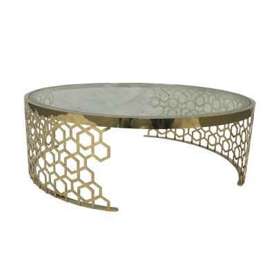 China Glass Top Stainless Steel Frame Coffee Table Side Table Customized Modern Round Hollow Tea Table for sale