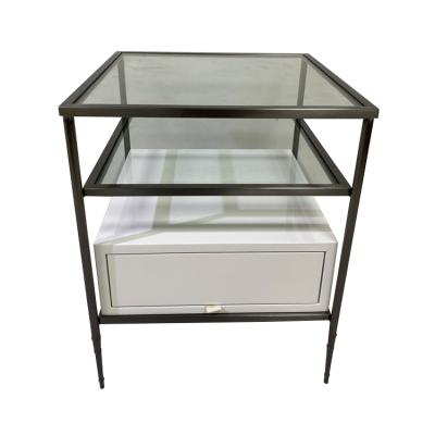 China Customized European Modern Bedroom Furniture Stainless Steel Frame Glass Top Side Table for sale