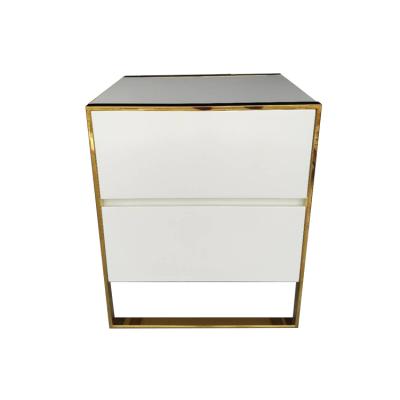 China Customized Modern Luxury Side Table Bed Bedroom Stainless Steel Wood Frame Nightstand for sale