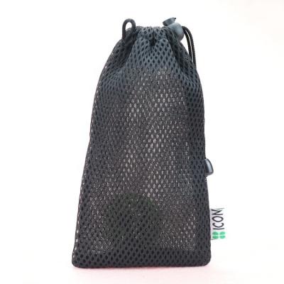 China Custom Drawstring Mesh Pouch Black Small Nylon Mesh Drawstring Bag Rope Handle for Headphone Power Bank Bags for sale