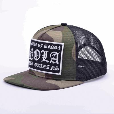 China COMMON Custom Quality Trucker Hat Camouflage Running Hat 5 Panel Hat With Patch Mesh for sale