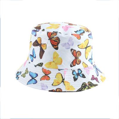 China Customized Wholesale Casual Reversible Bucket Hats 2021 Women Butterfly Print Outdoor Bucket Hat for sale