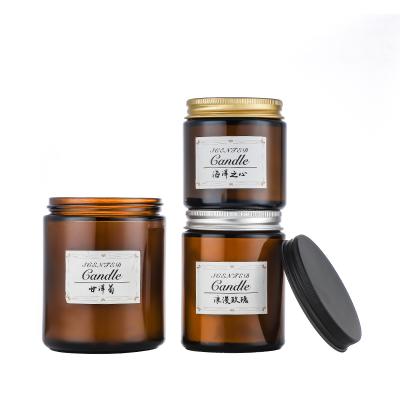 China Weddings 3oz 5oz 7oz Custom Empty Amber Sealed Glass Candle Jars With Metal Lids for sale