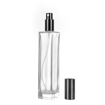 China Wholesale 100ml Cosmetic Empty Square Black Pump Spray Glass Perfume Bottles for sale