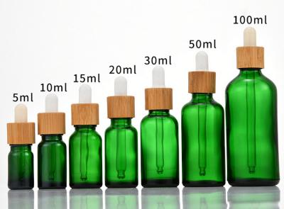 China Green 30ml Serum Reusable Body Parts Cosmetic Dropper Bottles For Essential Oil Glass for sale