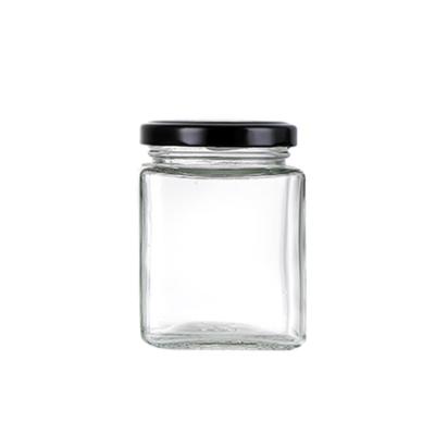 China Factory Produced 220ml Food Grade Empty Square Clear Glass Honey Jar for sale