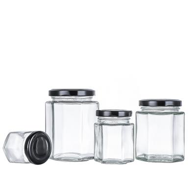 China 750ml Food Factory Direct Sale Food Honey Custom Use Hexagon Glass Jar for sale