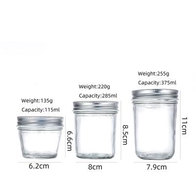 China Bulk Food Use Round Shape 115ml 285ml 375ml Mason Jam Jar Storage Glass Bottle for sale