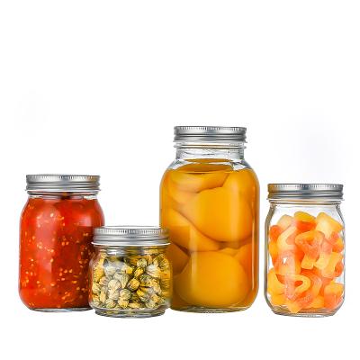 China China Manufacturer Custom 250ML 500ML Mason Storage Glass Food Jar With Stainless Steel Mason Jar Lid for sale