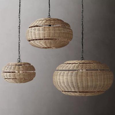 China Modern Woven Simple Bamboo Rattan Dining Room Tea Room Chandelier Living Room Cage Pendant Light for sale