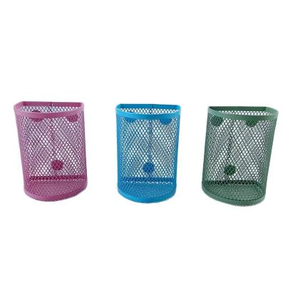 China Fashionable Mesh Storage Metal Baskets Holder Container Storage Organizer with Magnets Magnetic Pen Holder for sale