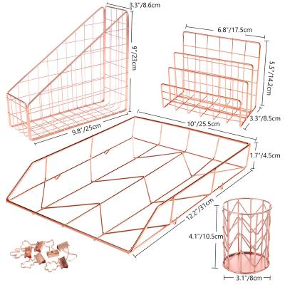 China Fashionable Desk Organizer Set of 5 Pieces Office Accessories Set - Tray Pen Holder Mail Sorter Letter Magazine File Holder and 6 Binder Clips for sale