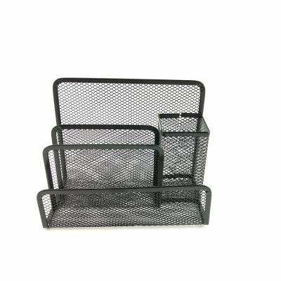 China Modern Black Metal Mesh Letter Holder Letter Sorter Storage Desk Accessories Desk Organizer Office Supply Mail Holder with Pen Holder for sale