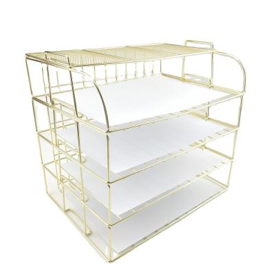 China Multi Purpose Gold 4 Tier Letter Tray Desk Organizer Stackable Multi-Layer Storage Shelving Racks & Holders for sale