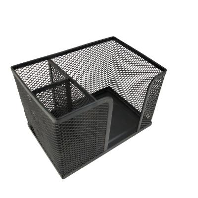 China Home Storage Holders School Accessories Desk Organizer Pen Holder Metal Mesh Pen Stationary Memo Sticky Note Card Holder for sale