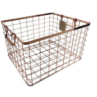 China Rose Gold Gift Basket Storage Home Kitchen Rack Metal Wire Storage Supplies Medium Size With Handle for sale