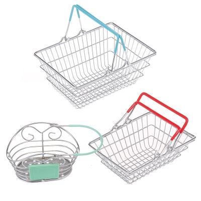 China Small Sustainable Metal Wire Storage Organizer Tote Basket with Handle for Kitchen, Office, Gift Bathroom for sale