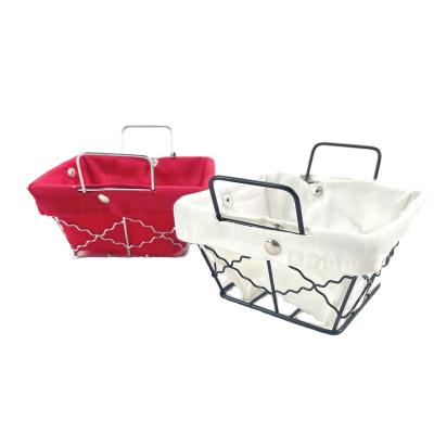 China Mini Metal Wire Baskets viable for storage with fabric liner, Mini Metal Storage Organizer Baskets for makeup and beauty supplies for sale