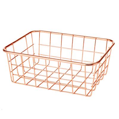 China Sustainable Metal Wire Baskets For Storage With Rose Gold for sale