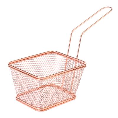 China Viable Rose Gold Modern Durable Simple Metal Restaurant Food Kitchen Accessories Fry Rack French Fries Basket Frying Basket for sale