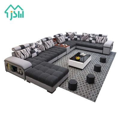 China Modern home extendable sectional living room 7 seater fabric furniture set modern villa living room corner sofa sets for sale