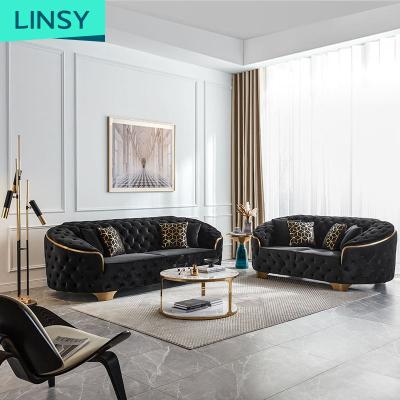 China Nice 2 Rotation Black Fabric Sofa Home Soft Luxury Couch Chesterfield Sofa Living Room Furniture Velvet 3 4 Seat Sofa for sale