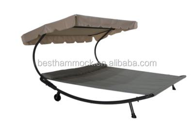 China Outdoor Portable Double Chaise Lounge Hammock Bed Outdoor Patio Furniture With Sun Shade And Wheels for sale