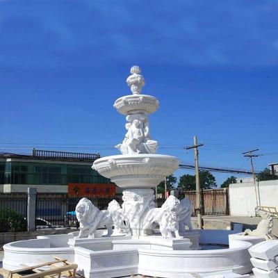 China Handmade White Lion Natural Marble Garden Fountain Hand Carved Custom Marble Wall Fountain for Sale for sale