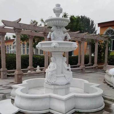 China Modern Design Style Marble Water Fountain for Garden Custom Handmade White Marble for sale