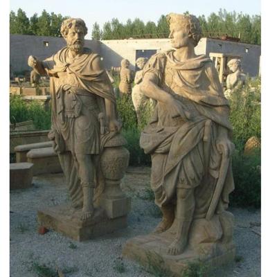 China Natural marble soldier warrior holding spear sculpture garden life size Egypt beige stone greek warrior statues for sale