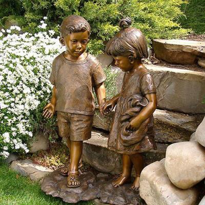 China Carved European Bronze Children Fishing Sculpture for Modern Outdoor Garden Decoration for sale