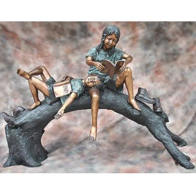 China Custom Bronze Children Sculpture Walking on single-plank bridge on Wood For Sale for sale