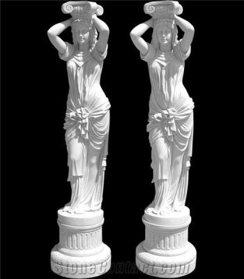 China Sculpture Roman Column Garden Stone Desert Gold Light Marble Columns Greek Maidens Stone Roman Pillar for Design Indoor for sale