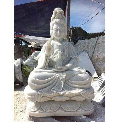 China Outdoor Garden Decor Large Natural Stone Marble Kuan Yin Statue Buddha Guanyin Sculpture for sale