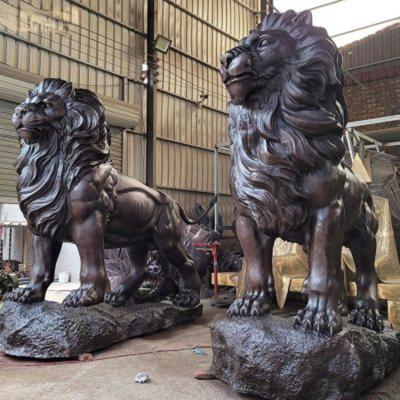 China Engraving Carving Type Custom Outdoor Large Garden Bronze Sitting Lion Statue Brass Lion Sculpture for sale