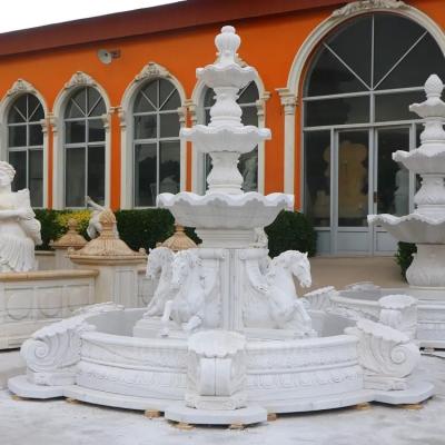 China Handmade Carved Natural Marble Crafts Sculpture Outdoor Stone Fountains with Horse Statue for sale