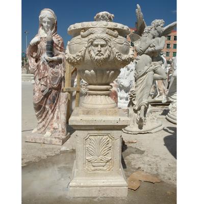 China Outdoor Garden Stone Products Customized Color Marble Planters with Lady Head Carving for sale