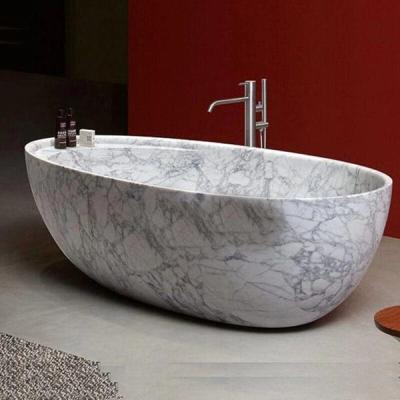 China Custom Hotel Modern Customized Handmade Solid White Marble Bathroom Freestanding Bathtubs for Adults for sale