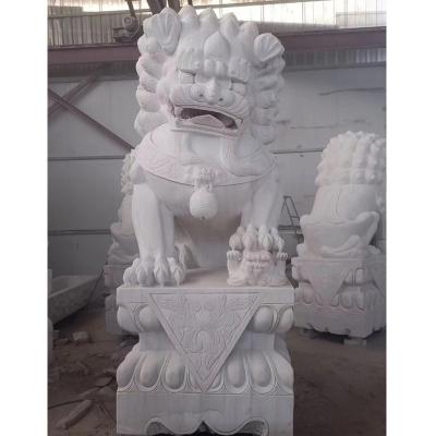 China Life Size Chinese Lion Natural Marble Garden Animal Sculpture for Theme Park Ornament for sale