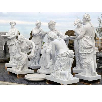 China Large Outdoor Hand-Carved Natural Stone Roman Garden Sculpture Life Size Greek God Marble Apollo Bath Statue With Women For sale for sale