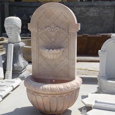 China Modern Style Carved Beige Marble Wall Hanging Fountain with Customization Option for sale