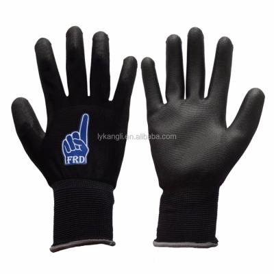 China 70%polyester 13 Gauge Polyester Knitted Black PU Coated Work Gloves for sale