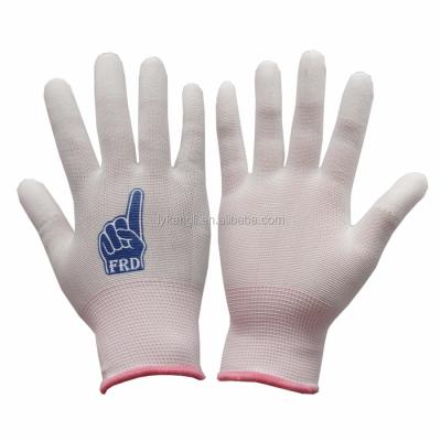 China Power Lines Best Selling Polyester / PU Coated Nylon Knitted Safety Gloves On Upper Fingers for sale