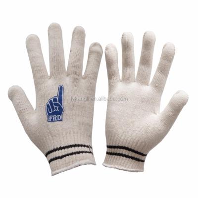 China Widely Two Lines On Cuff Natural White Cotton Knitted Safety Working Gloves for sale