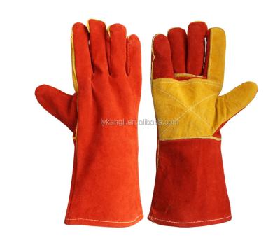 China Palm Reinforced Cow Leather Welding Gloves 14 Inch Split Leather Welding Working Gloves for sale